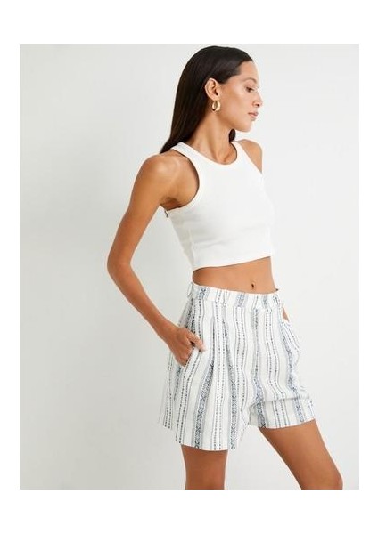Keten Karışımlı Şort Normal Bel Cep Detaylı
