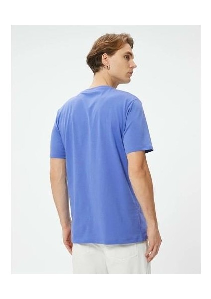 Slogan Baskılı Tişört Bisiklet Yaka Kısa Kollu Pamuklu - Koton - 4SAM10124HK - Mor - Xl