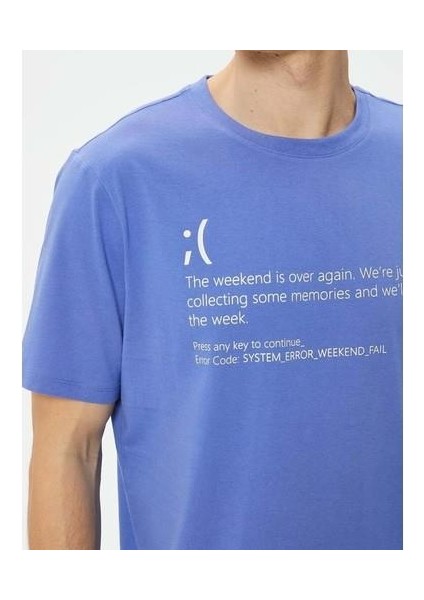 Slogan Baskılı Tişört Bisiklet Yaka Kısa Kollu Pamuklu - Koton - 4SAM10124HK - Mor - Xl