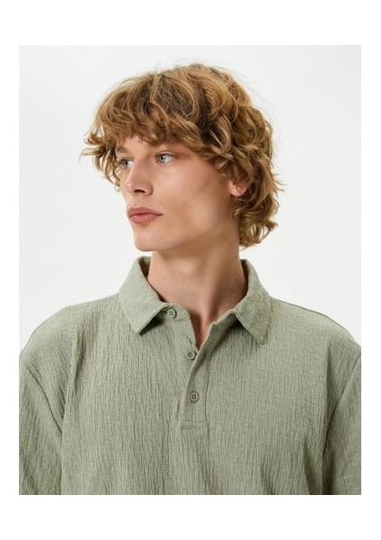 4SAM10001MK Mnt Mınt Erkek Pamuk Jersey Kısa Kollu Polo Yaka Basıc T-Shırt