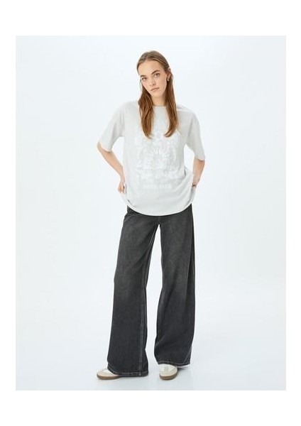 Baskılı Rahat Kalıp Kısa Kollu Bisiklet Yaka Tişört