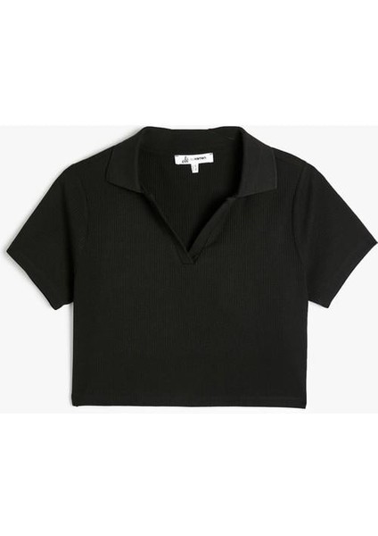 Crop Polo Yaka Tişört Kısa Kollu Slim Fit Kaşkorse Viskon fırsatları