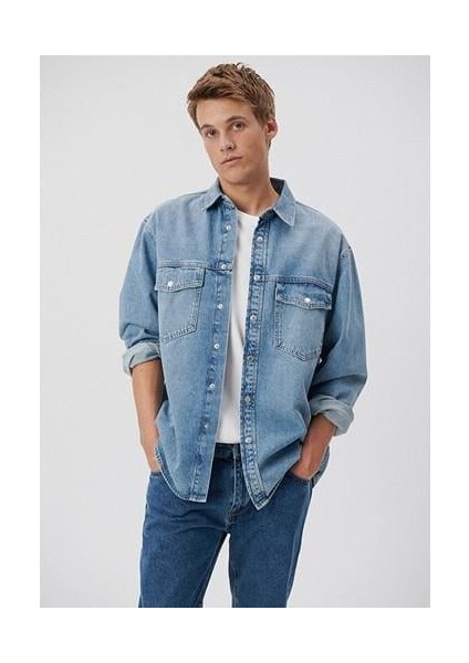 Ross 90lar Puslu Açık Mavi Jean Gömlek 0210031-82947