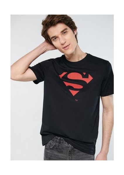 Superman Baskılı Siyah Tişört 066875-900