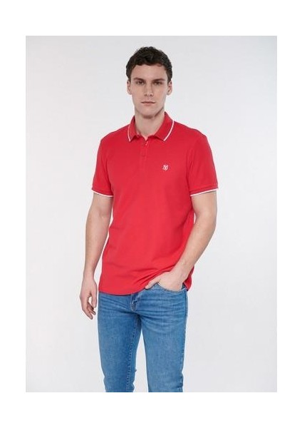 Erkek Şerit Detaylı Kırmızı Polo Tişört 066039-33203