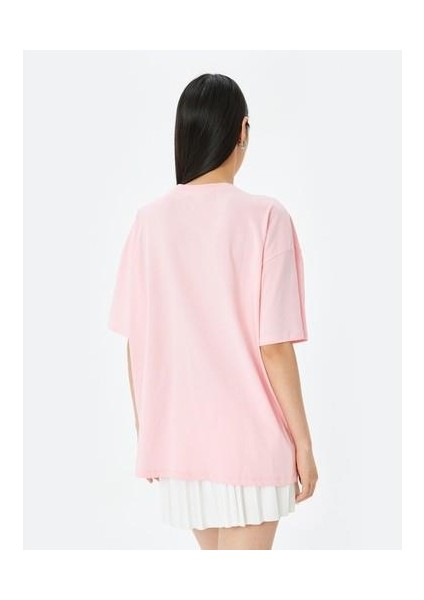 Slogan Baskılı Oversize Bisiklet Yaka Kısa Kollu Tişört