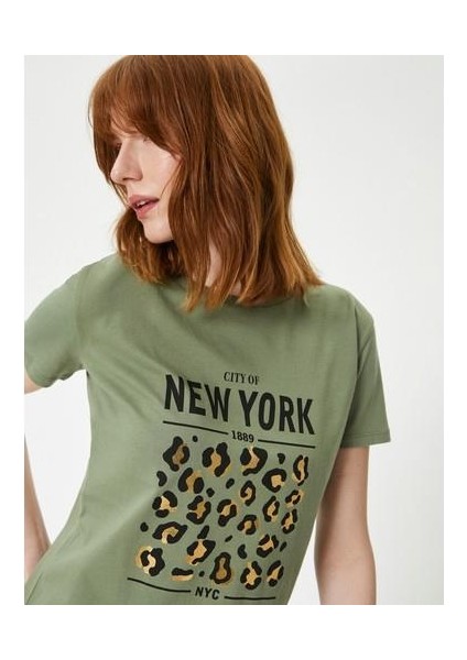 Baskılı Tişört Bisiklet Yaka Kısa Kollu