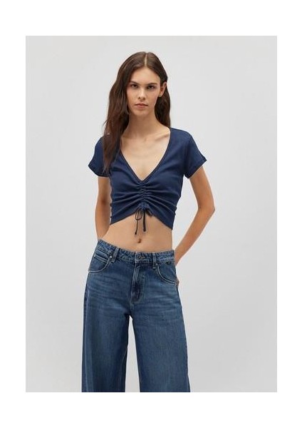 Büzgülü Lacivert Crop Top 1612670-82454
