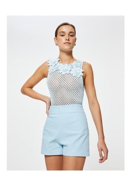 x Sibil Çetinkaya - Mini Şort Yüksek Bel Yandan Fermuar Kapamalı