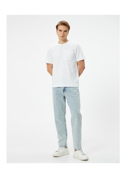 Basic Tişört Cep Detaylı Kısa Kollu Bisiklet Yaka