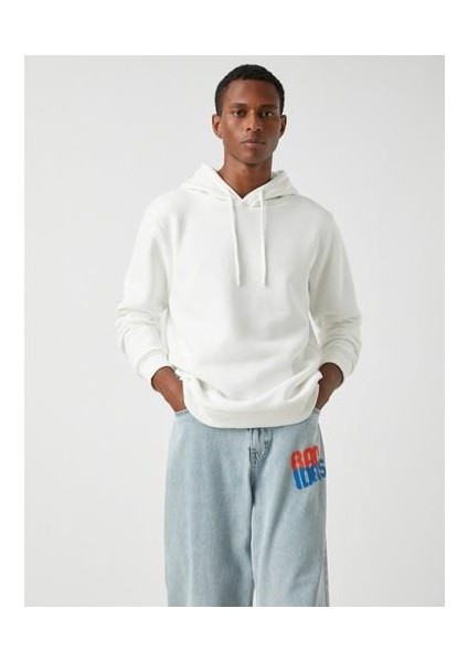 Basic Kapşonlu Sweatshirt Şardonlu