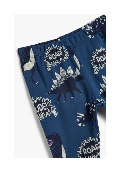 Jogger Eşofman Altı Dinozor Baskılı Beli Lastikli Pamuklu