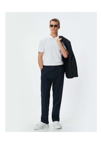 Polo Yaka Tişört Slim Fit Düğmeli Kısa Kollu - 4SAM10098MK - Koton - 4SAM10098MK - Beyaz - Xxl