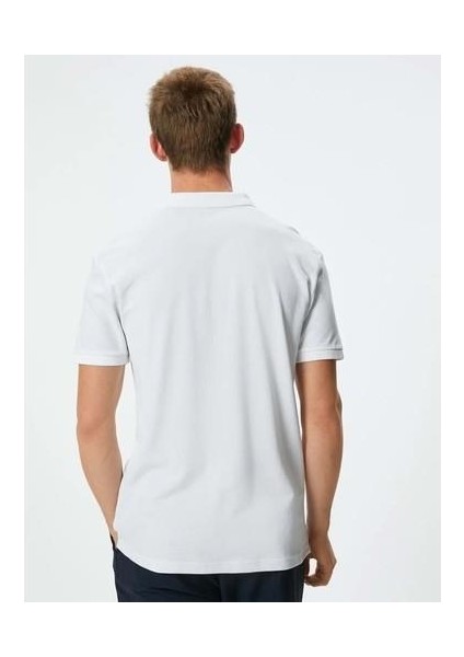 Polo Yaka Tişört Slim Fit Düğmeli Kısa Kollu - 4SAM10098MK - Koton - 4SAM10098MK - Beyaz - Xxl