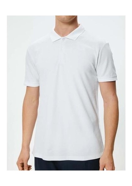 Polo Yaka Tişört Slim Fit Düğmeli Kısa Kollu - 4SAM10098MK - Koton - 4SAM10098MK - Beyaz - Xxl