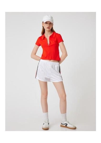 Polo Yaka Tişört Fermuarlı Slim Fit Kısa Kollu