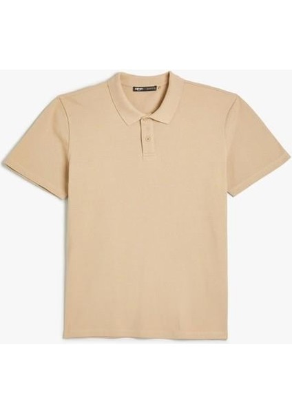 4SAM10113MK 057 Bej Erkek Pamuk Jersey Kısa Kollu Basic Polo T-Shirt fırsatları