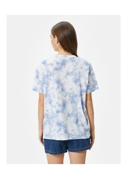 Batik Desenli Tişört Baskılı Kısa Kollu Bisiklet Yaka Pamuklu