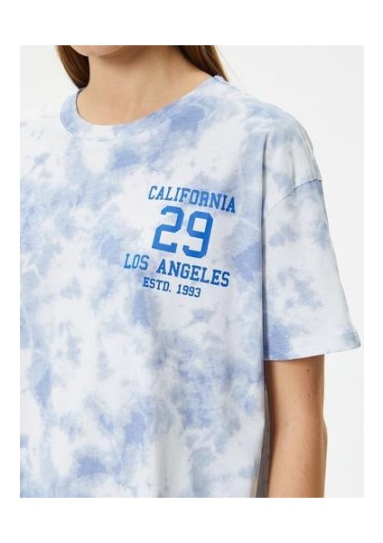 Batik Desenli Tişört Baskılı Kısa Kollu Bisiklet Yaka Pamuklu