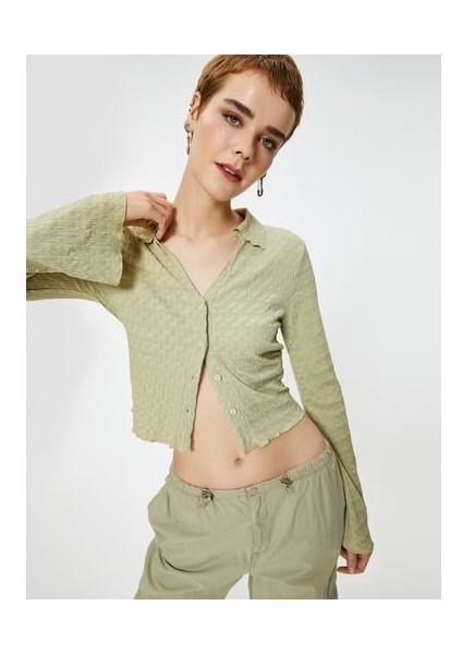 Uzun Çan Kol Gömlek Dokulu Slim Fit