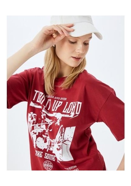 Slogan Baskılı Bisiklet Yaka Kısa Kollu Rahat Kalıp T-Shirt