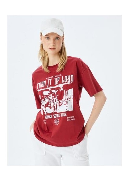 Slogan Baskılı Bisiklet Yaka Kısa Kollu Rahat Kalıp T-Shirt