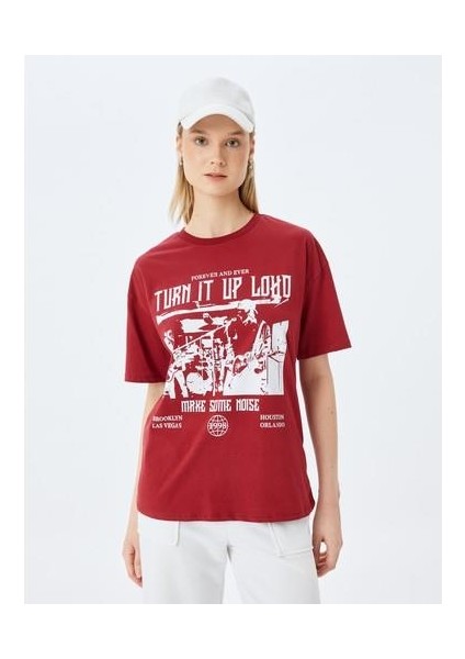 Slogan Baskılı Bisiklet Yaka Kısa Kollu Rahat Kalıp T-Shirt