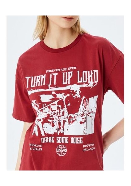 Slogan Baskılı Bisiklet Yaka Kısa Kollu Rahat Kalıp T-Shirt