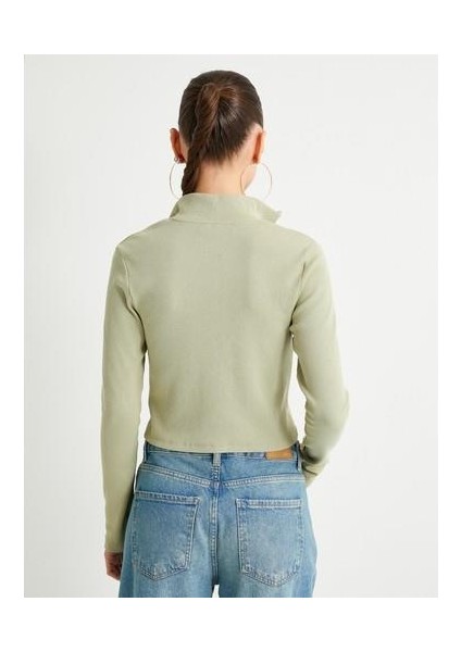 Fermuarlı Triko Hırka Dik Yaka Kaşkorse Uzun Kollu
