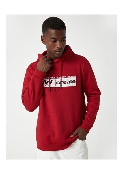 Baskılı Kapşonlu Sweatshirt Şardonlu