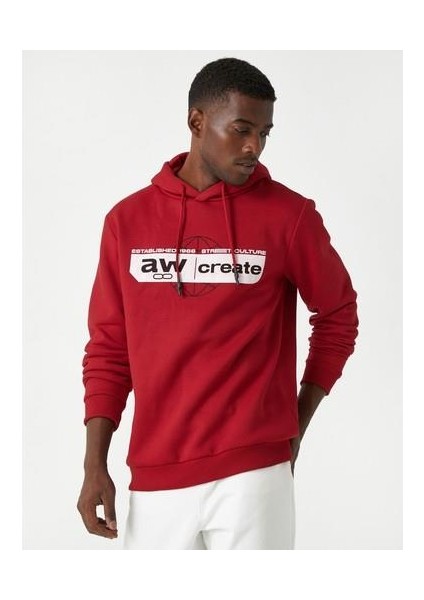 Baskılı Kapşonlu Sweatshirt Şardonlu