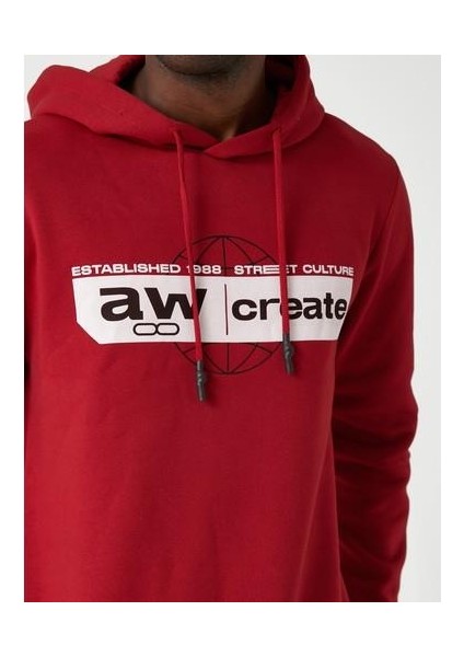 Baskılı Kapşonlu Sweatshirt Şardonlu