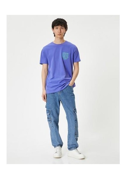 Slogan Baskılı Tişört Slim Fit Kısa Kollu Bisiklet Yaka