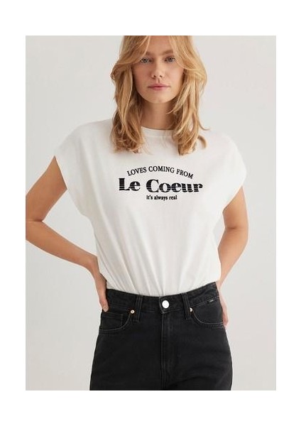 Baskılı Beyaz Tişört 1612895-70057