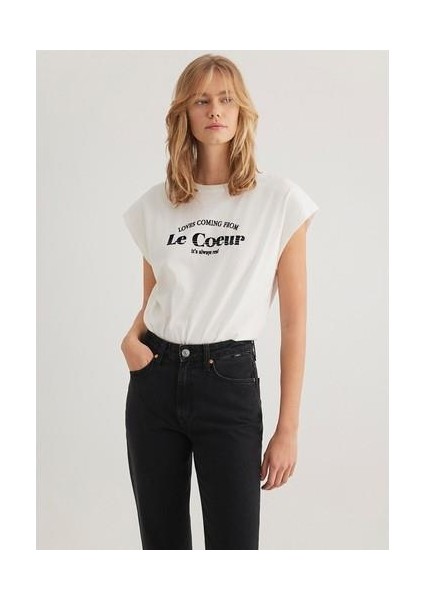 Baskılı Beyaz Tişört 1612895-70057