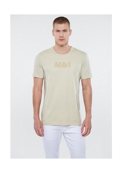 Mavi Logo Baskılı Bej Tişört 066846-70322