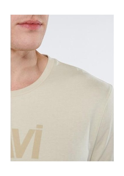 Mavi Logo Baskılı Bej Tişört 066846-70322