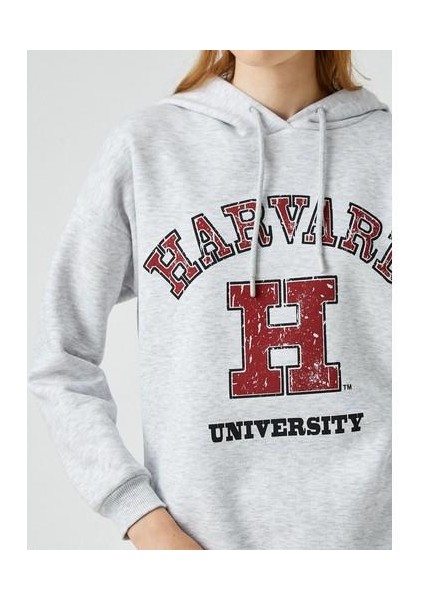 Oversize Kolej Sweatshirt Kapüşonlu Baskılı Harvard Lisanslı