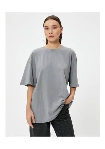 Oversize Tişört Soluk Efektli Kısa Kollu Bisiklet Yaka Pamuklu