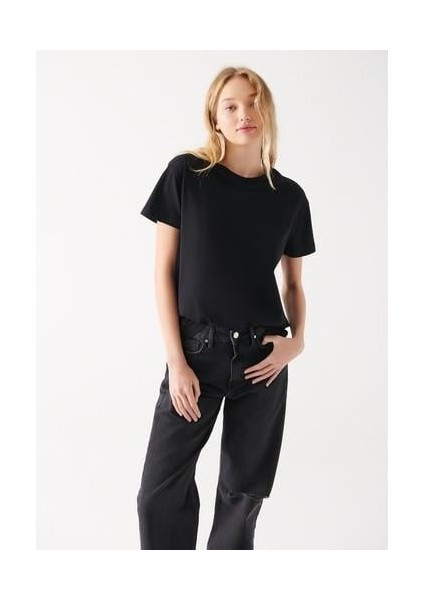 Bisiklet Yaka Siyah Basic Tişört 1600955-900