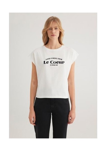 Baskılı Beyaz Tişört 1612895-70057