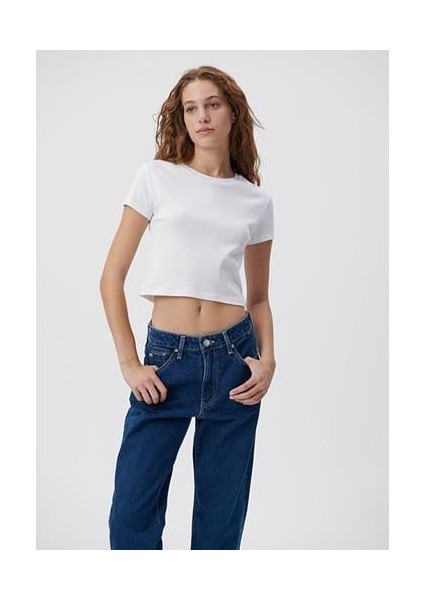 Beyaz Basic Crop Tişört 1600814-620
