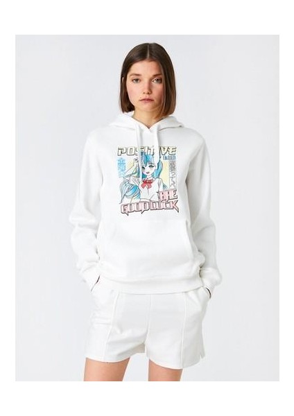 Manga Baskılı Sweatshirt Kapüşonlu Uzun Kollu
