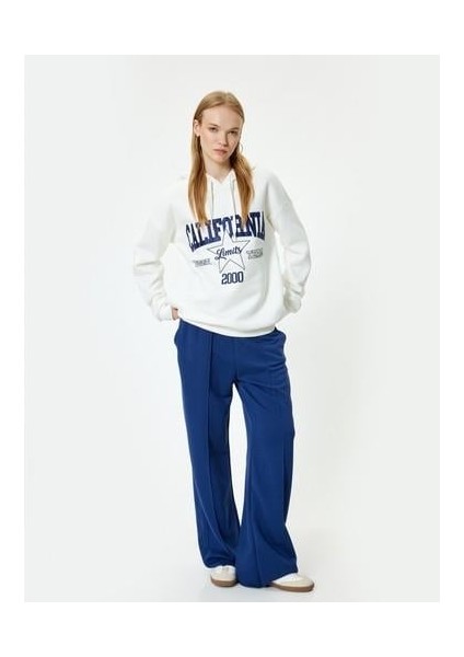 Oversize Kapüşonlu Sweatshirt Kolej Işlemeli Uzun Kollu Şardonlu