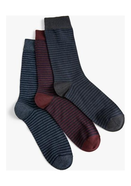 Soket Çorap Seti 3'Lü Çizgili Pamuk Karışımlı fırsatları