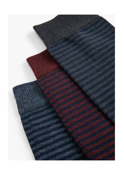 Soket Çorap Seti 3'Lü Çizgili Pamuk Karışımlı