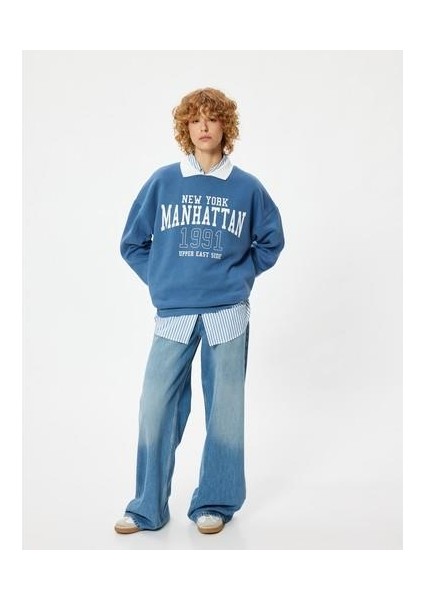 Polo Yaka Sweatshirt Kolej Baskılı Uzun Kollu