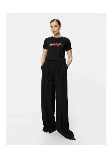 Slogan Baskılı Tişört Bisiklet Yaka Kısa Kollu Standart Kesim fırsatları