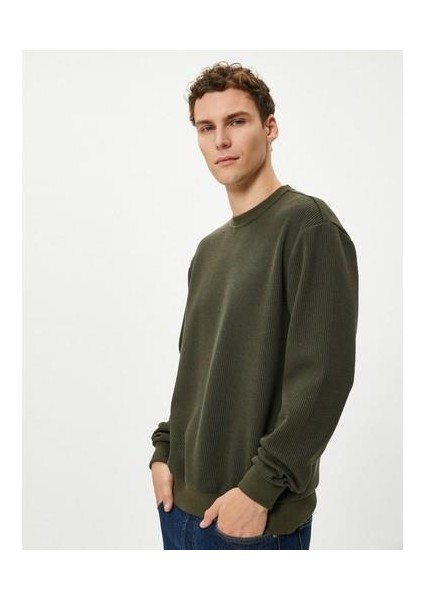 Basic Kazak Bisiklet Yaka Dokulu Uzun Kollu