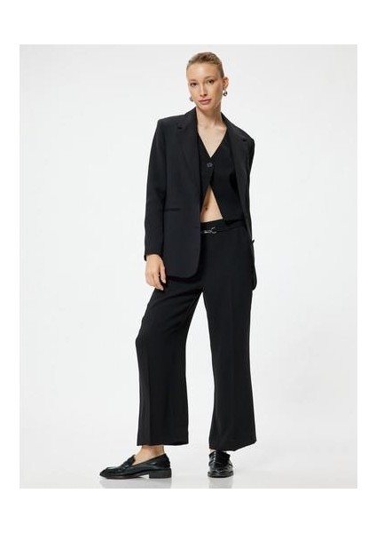 Culotte Kumaş Pantolon Cepli Metal Aksesuar Detaylı